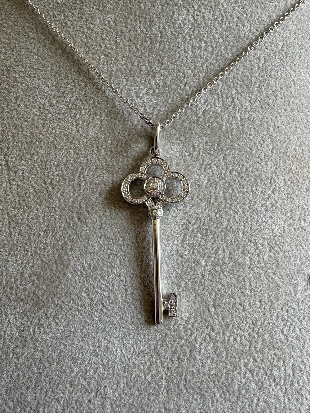 Tiffany & Co. 18K White Gold Diamond  Crown Key Pendant Rt. $4900.